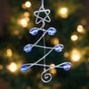 Set of Three Wire Christmas Tree & Star Decorations with Blue AB Glass Beads