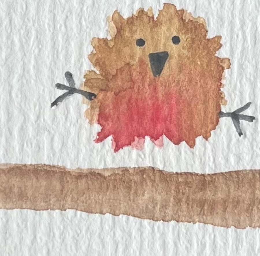 Original Hand-Painted Robins Dancing on Branches Christmas Card