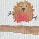 Original Hand-Painted Robins Dancing on Branches Christmas Card