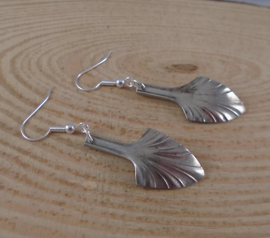 Upcycled Silver Plated Spade Sugar Tong Drop Earrings SPE091911