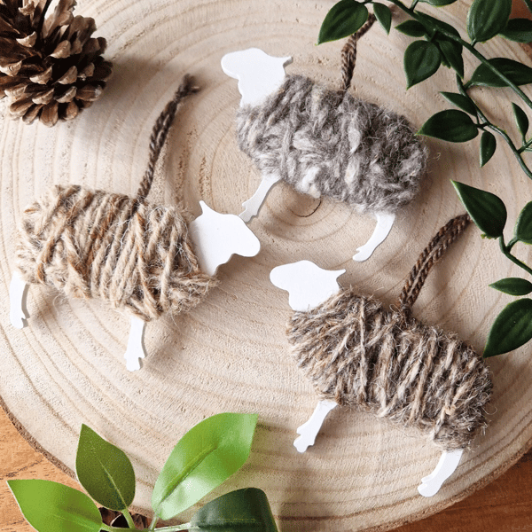 Herdwick Sheep Hanging Ornament - Handwrapped Sheep with British Herdwick Wool