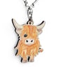 Highland Cow Keyring - Wooden Key Fob with Thistle - Scottish Highland Key Chain - Image 4