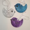 Clay birds hanging Christmas tree decorations set of 3