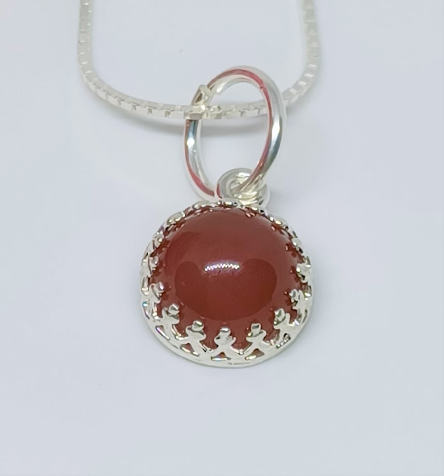 Carnelian Gemstone Cabochon Sterling Silver Pendant, Gemstone Necklace