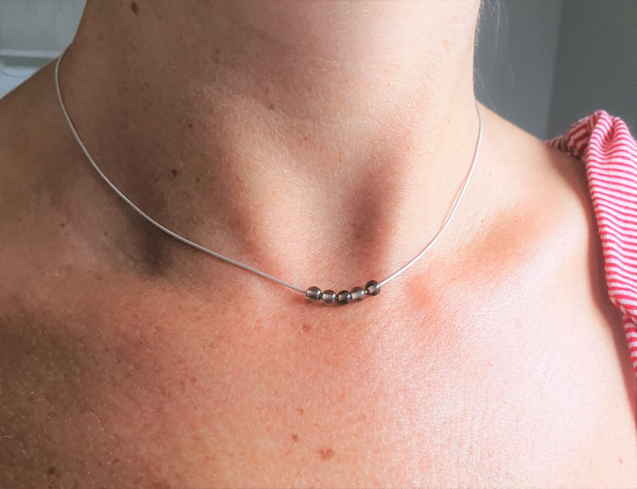 Smoky Quartz and Sterling Silver Choker, Crystal Necklace, Minimalist Necklace