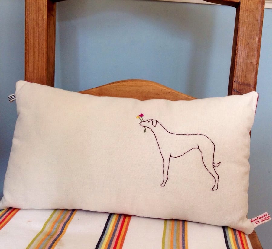 Whippet Dog Design Hand Embroidered Cushion