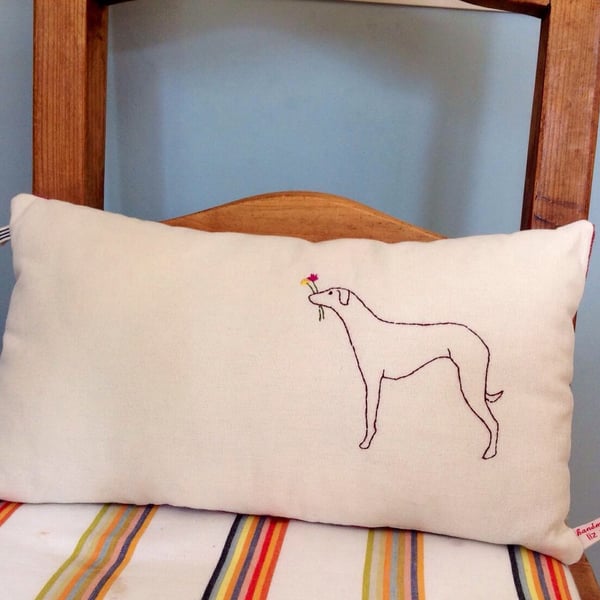 Whippet Dog Design Hand Embroidered Cushion