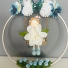 Bluebell Fairy Nursery Wall Decor Floral Hoop Wall Art 26cm Matt White Handm