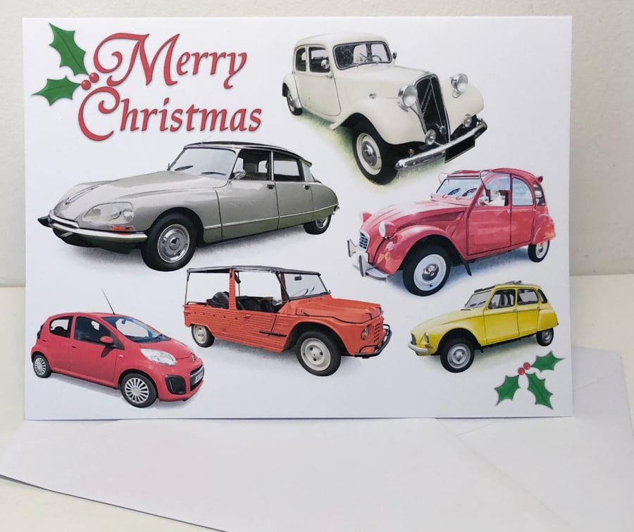 Citroen Classic Cars Xmas Cards (5x7in) - Merry Christmas or Seasons Greetings
