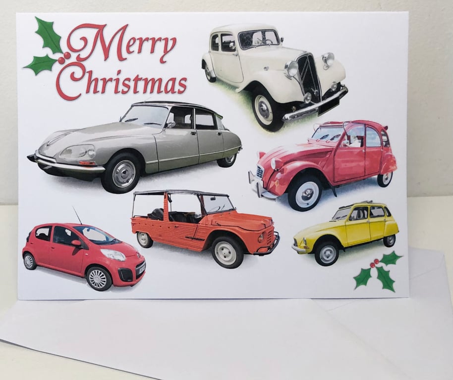Citroen Classic Cars Xmas Cards (5x7in) - Merry Christmas or Seasons Greetings