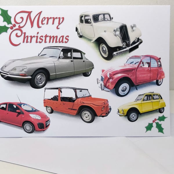 Citroen Classic Cars Xmas Cards (5x7in) - Merry Christmas or Seasons Greetings