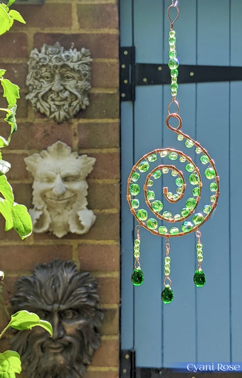 Beautiful copper and green suncatcher wire wrapped spiral handmade unique 