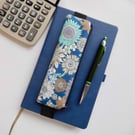 Pencil case for cover of book diary journal blue floral fabric