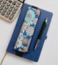 Pencil case for cover of book diary journal blue floral fabric - Image 1