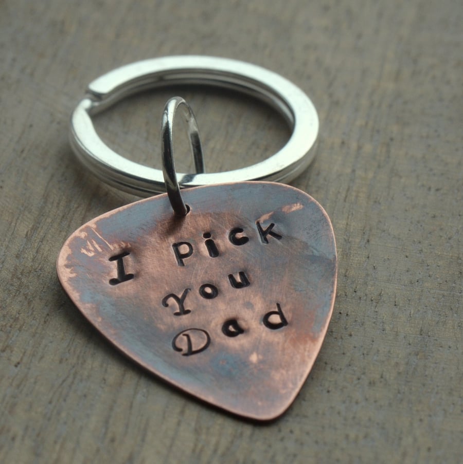 I Pick You Dad Personalised Hand Stamped Copper Guitar Pick