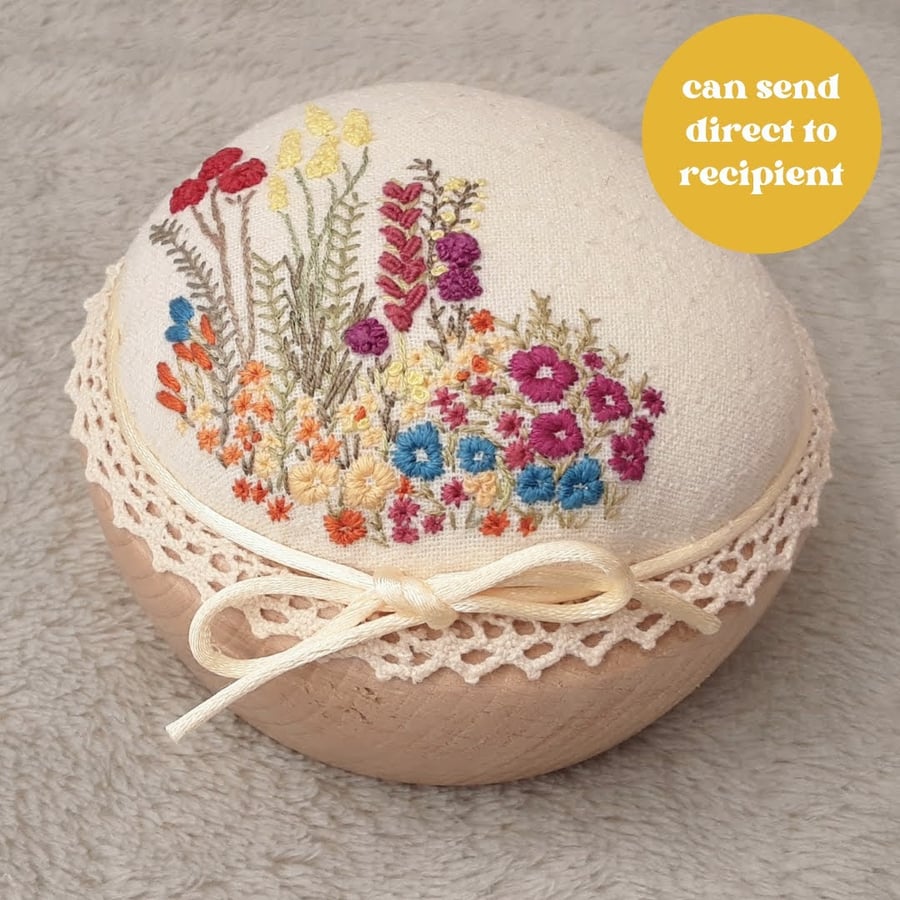 Cupcake Pincushion, large hand embroidered pin cushion, keepsake gift