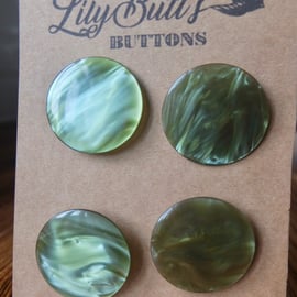 4 Vintage Pearly Olive Green Buttons 38mm