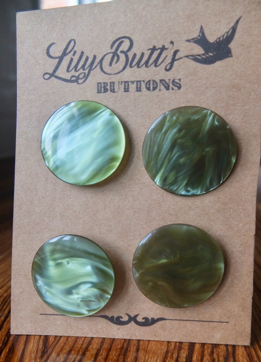 4 Vintage Pearly Olive Green Buttons 38mm