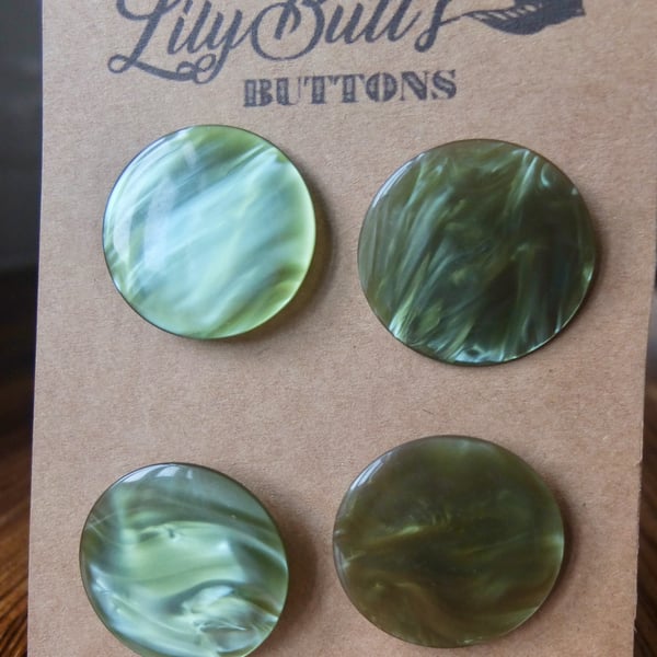 4 Vintage Pearly Olive Green Buttons 38mm