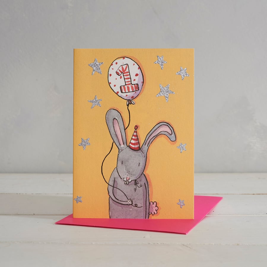Children's 1st Birthday Bunny Greetings Card