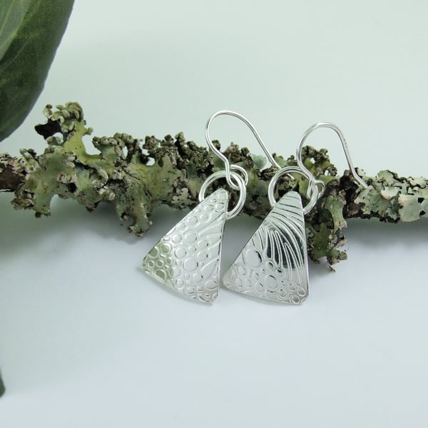 Earrings, Sterling Silver Patterned Triangle Droppers