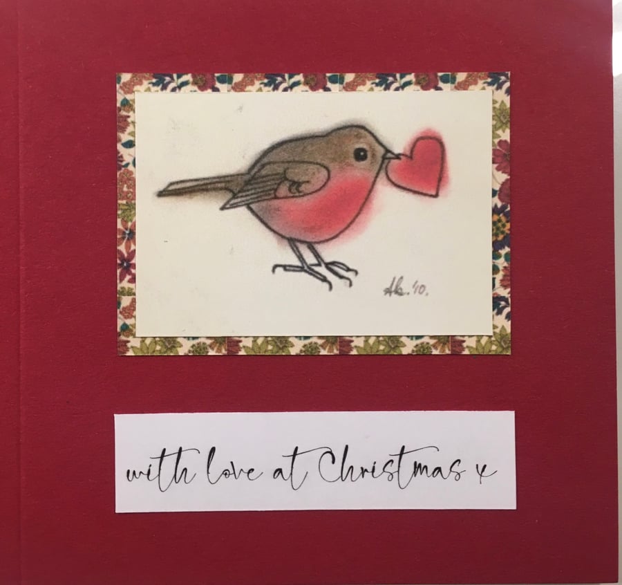 Handmade Christmas Card - With Love at Christmas - lovely robin heart card