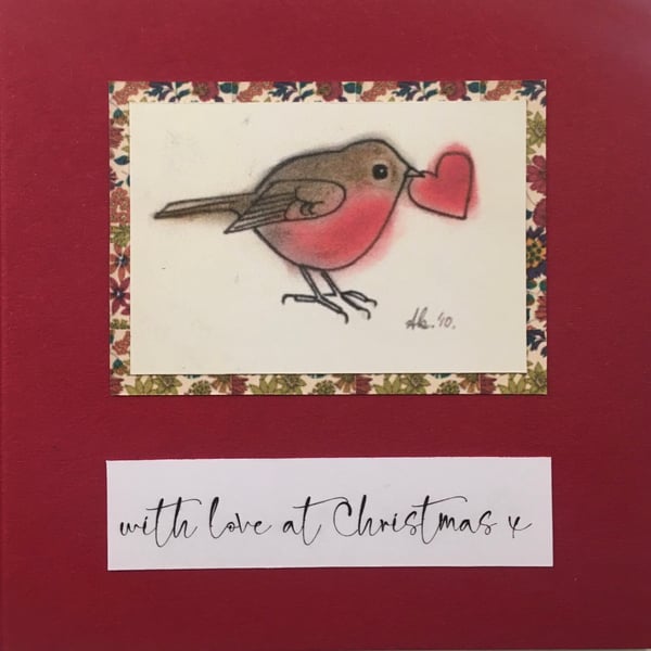  Handmade Christmas Card - With Love at Christmas - lovely robin heart card