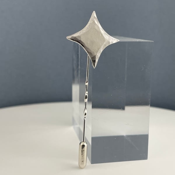 Sterling Silver Hammered Diamond Symbol Tie & Lapel Stick Pin-Brooch Handmade