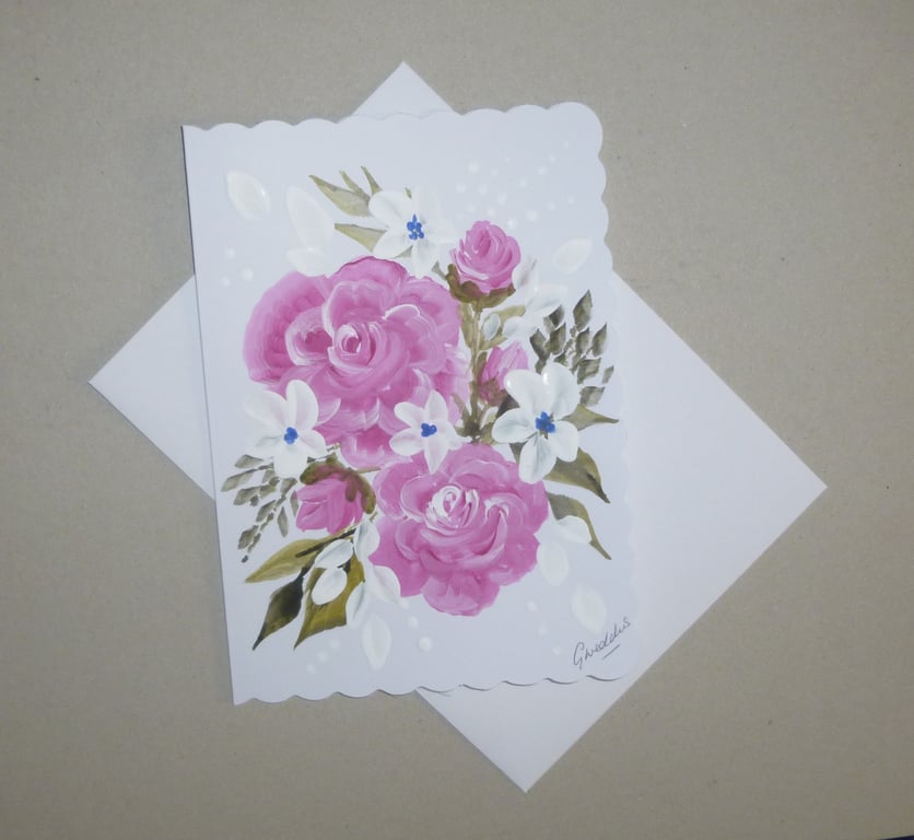 original hand painted roses greetings card ( ref FA177 C3 )