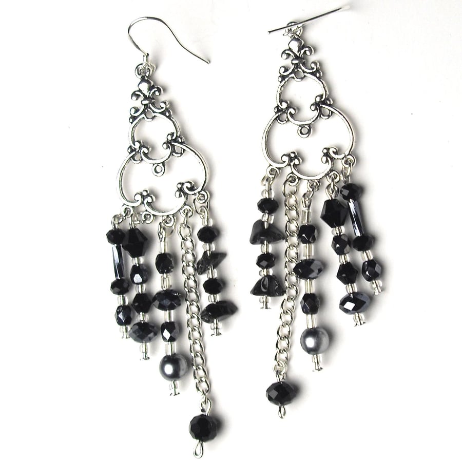 Black and Grey Chandelier Earrings - UK Free Post