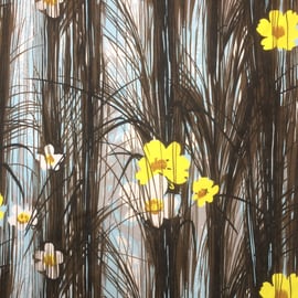 Bold Black Reed Grass Yellow flowers NEW FOREST Wemco Vintage Fabric Lampshade