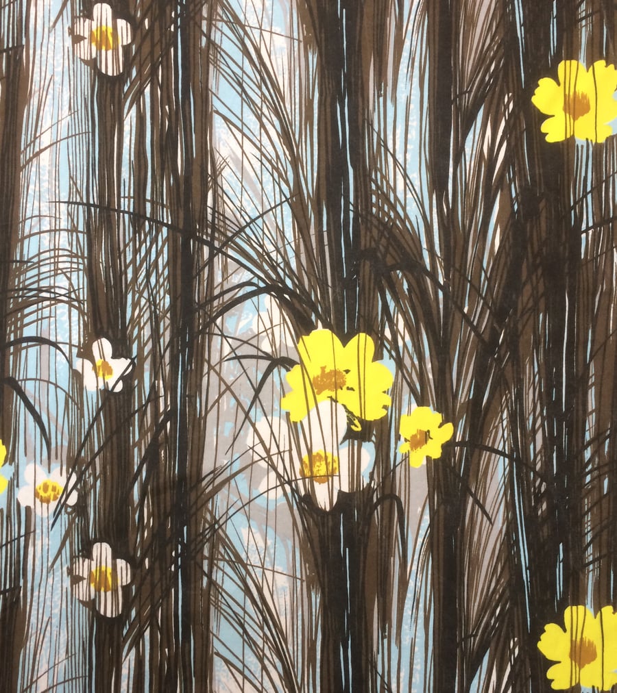 Bold Black Reed Grass Yellow flowers NEW FOREST Wemco Vintage Fabric Lampshade
