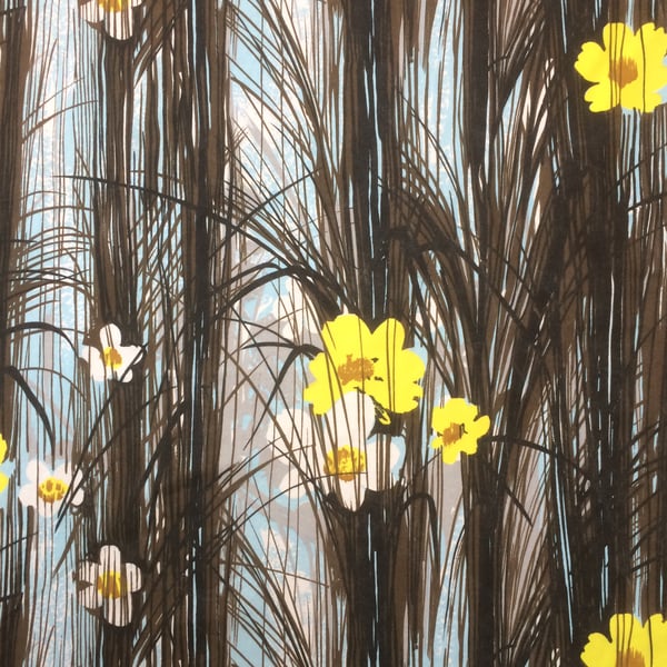 Bold Black Reed Grass Yellow flowers NEW FOREST Wemco Vintage Fabric Lampshade