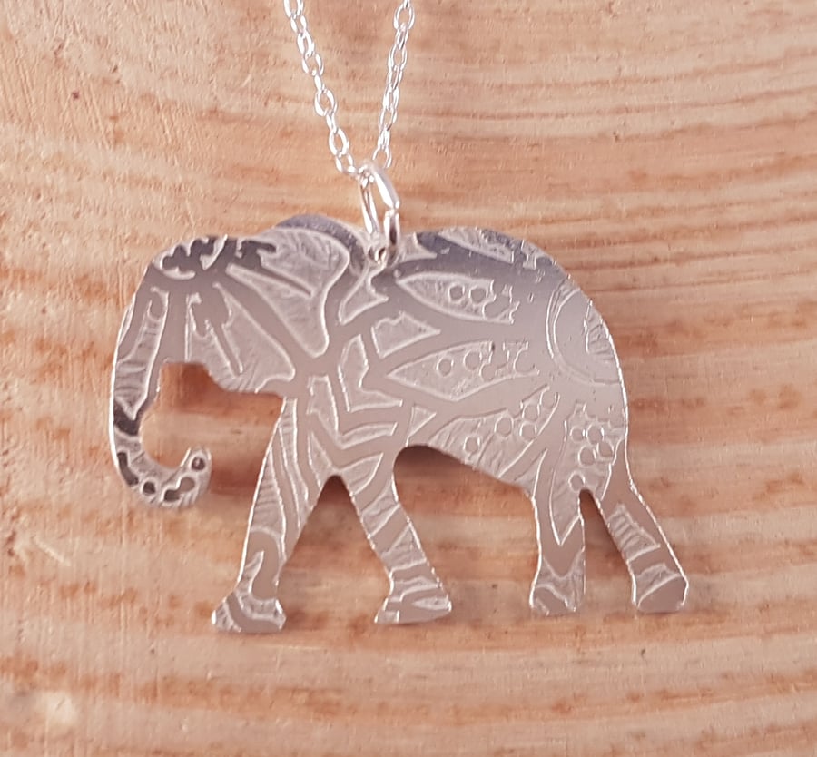 Sterling Silver Etched Mehndi Elephant Necklace