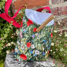 Shower-proof peg bag. Klimt-inspired design with red strap