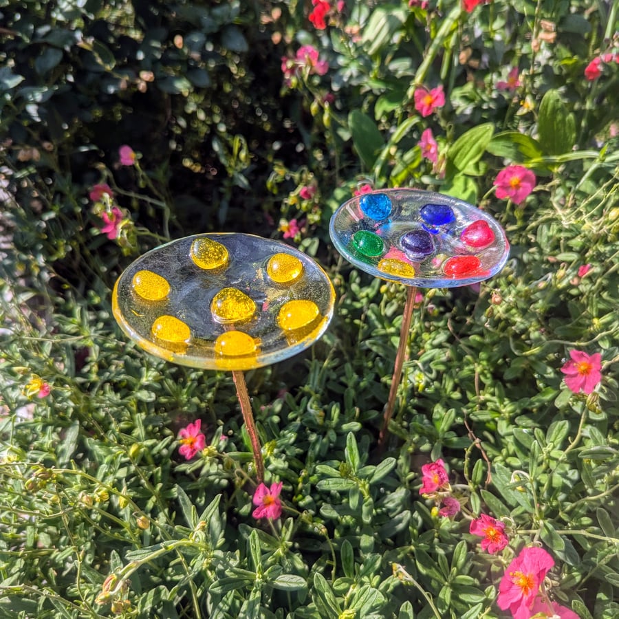 Garden Bee Cups, Butterfly Water Stations, Rain Catchers Handmade Fused Glass