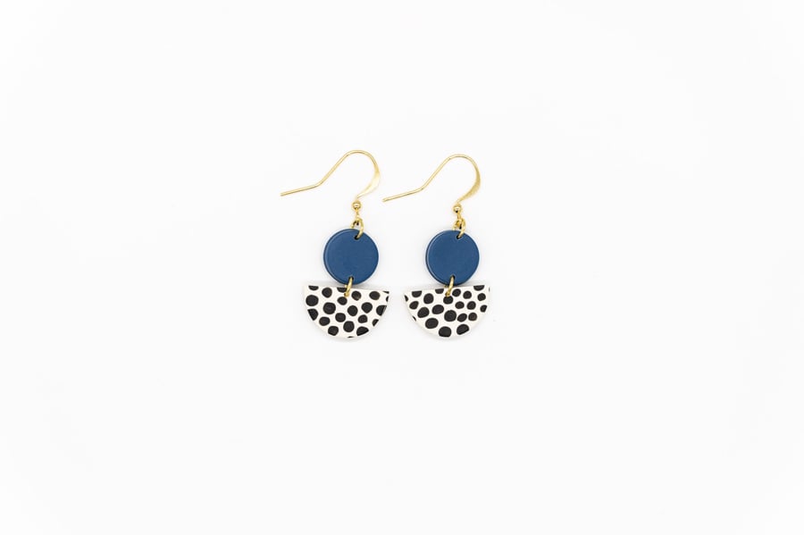 JULIE Statement Earrings in Blue with Trendy Dalmatian Print