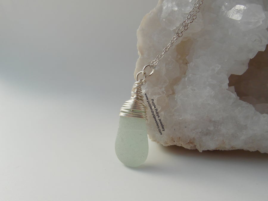 Cornish Mermaids Tear Necklace in Seafoam, Sterling Silver N370