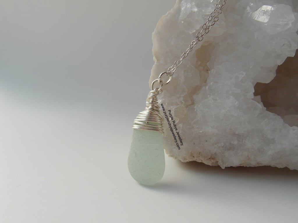 Cornish Mermaids Tear Necklace in Seafoam, Sterling Silver N370