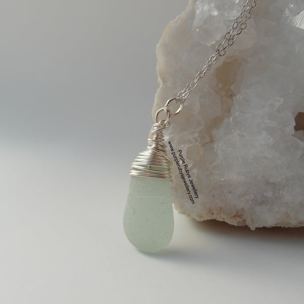 Cornish Mermaids Tear Necklace in Seafoam, Sterling Silver N370