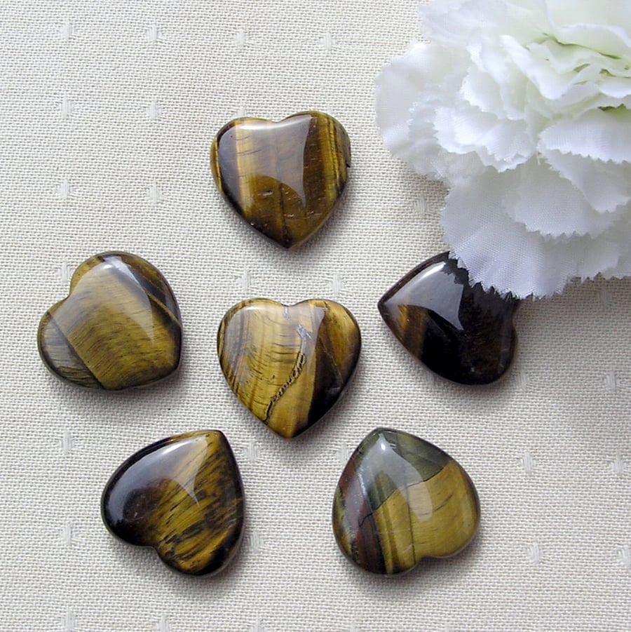 6 Gold Tiger Eye Solid Gemstone Polished Hearts - 20mm - Chakra Crafting
