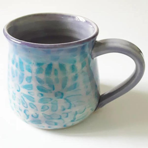 Patterned Glazed Mug - Hand Thrown Stoneware Ceramic Mug KIln Fired 