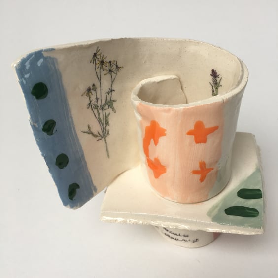 The Mug with Yellow Flowers - Cardboard Ceramics in the Forest