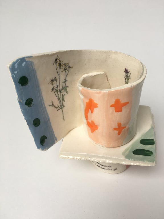 The Mug with Yellow Flowers - Cardboard Ceramics in the Forest