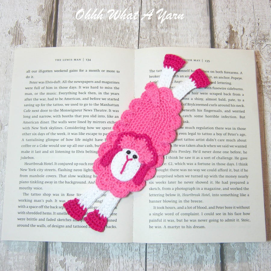 Pink sheep crochet bookmark