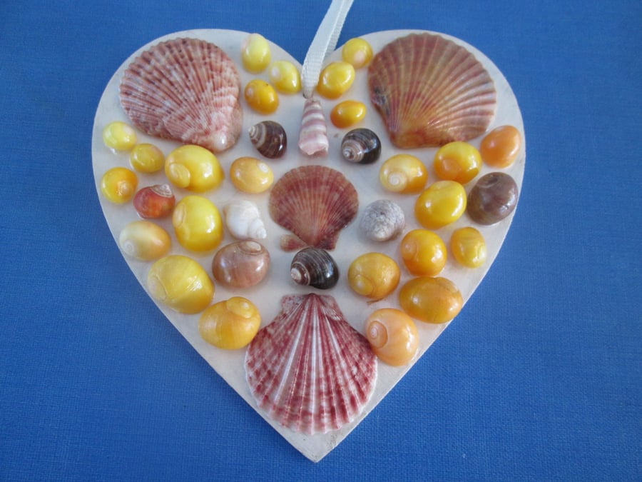 MIXED SHELLS HEART decoration art for hanging, great for coastal decor seaside