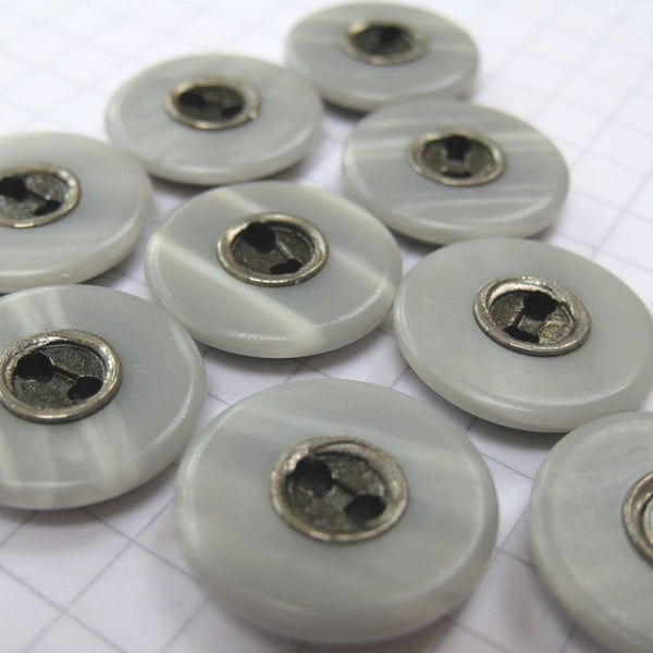 10 Medium Vintage Pewter and Blue Buttons