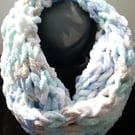 Hand-knitted infinity cosy chunky winter scarf in cream