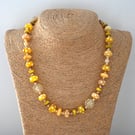 yellow polka dot lampwork glass necklace