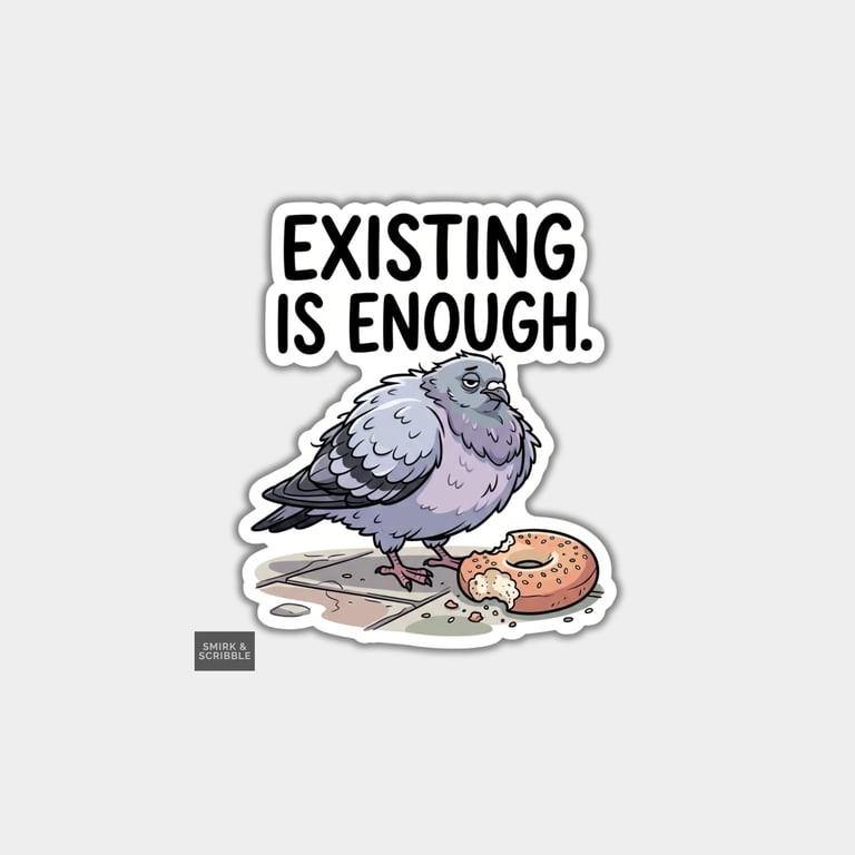 Funny Die Cut Vinyl Sticker - Grumpy Pigeon & Doughnut